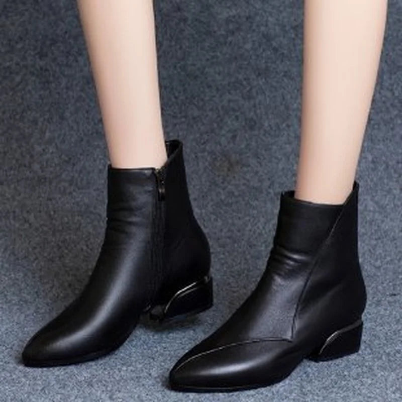 Small Short Boots Soft Leather Thick Heel