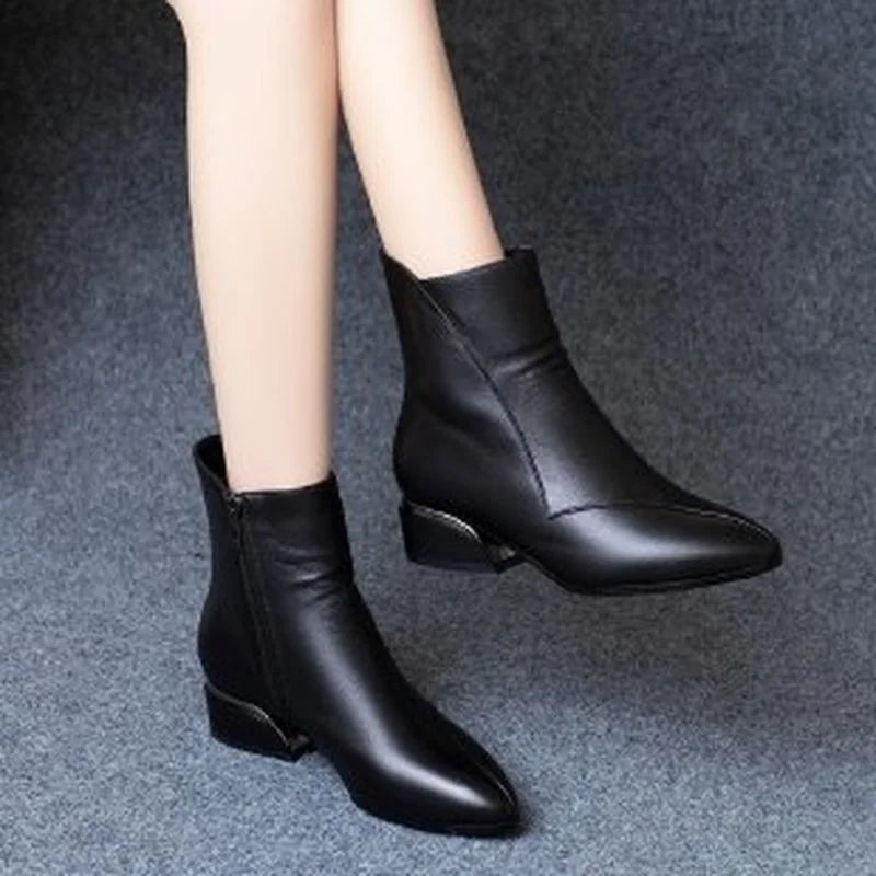 Small Short Boots Soft Leather Thick Heel