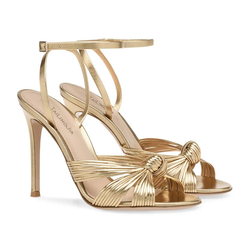 gold stiletto sandals fashion banquet Party shoes