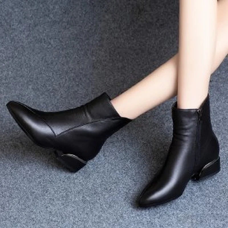 Small Short Boots Soft Leather Thick Heel