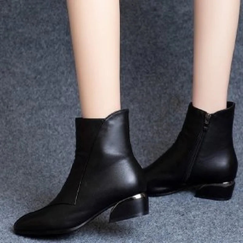 Small Short Boots Soft Leather Thick Heel