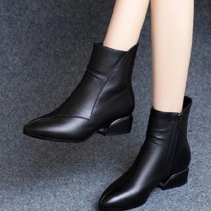 Small Short Boots Soft Leather Thick Heel